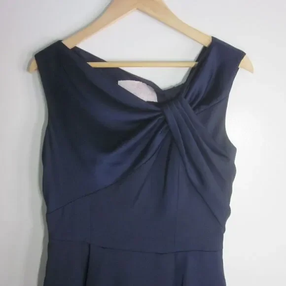 Gal Meets Glam Womens Size 6 Petite Dark Blue Twist Front Formal Midi Dress - Picture 5 of 15